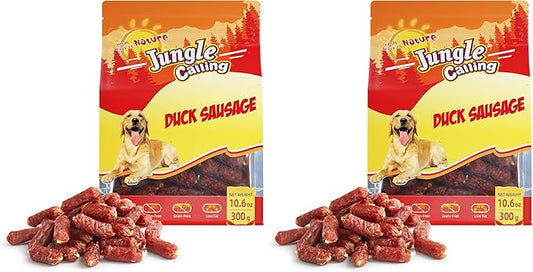 Jungle Calling Grain-Free Duck Sausage Dog Treats, Single Ingredient Duck Jerky, Soft & Chewy Training Treats for Small & Medium Dogs, 10.6 oz (Pack of 2)