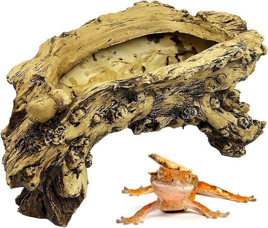 Hamiledyi Gecko Tank Accessories Reptile Hide Cave Resin Bark Reptile Hideouts Simulation Tree Trunk Hideout Terrarium Decor for Hermit Crabs Leopard Gecko Lizard Bearded Dragon (11.81" L x 4.72" H)
