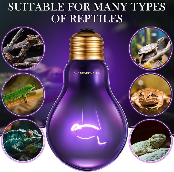 Retisee 4 Pack 50W Reptile Night Heat Lamp Simulate Moonlight Heat Bulb Purple Lamp Reptile Night Heat Bulb for Dragon Bearded Snake Lizard Turtle Chameleon Amphibians