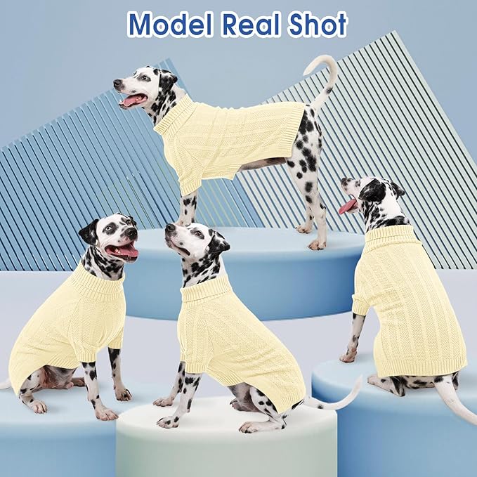 Queenmore XL Dog Sweater,Christmas Dog Sweaters for Extra Large Dogs Girl Boy,Warm Soft Doggy Pullover Clothes,Turtleneck Knitted Pet Winter Apparel for Golden Retriever,Labrador(Light Apricot,XL)