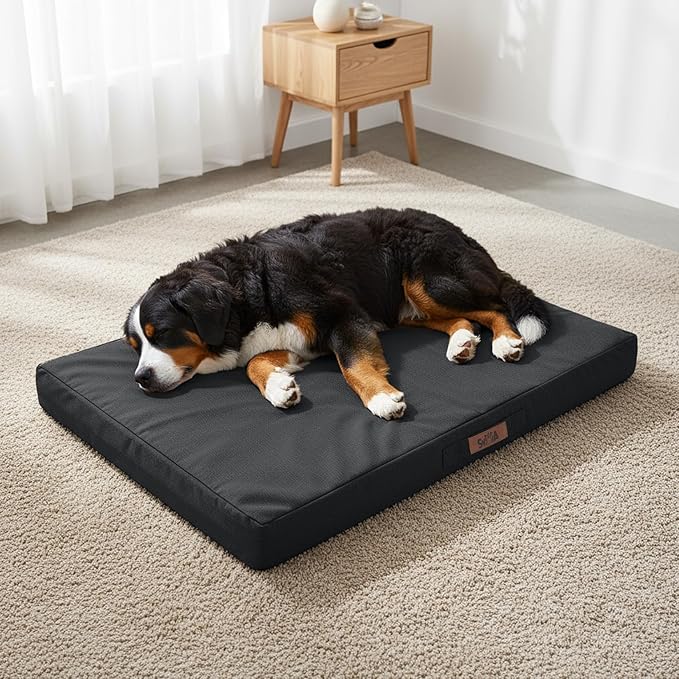 Sytopia 50 Inch Chew Proof Dog Crate Bed - Orthopedic Waterproof Dog Bed for Extra Large Dogs, Removable Washable Cover, Egg Crate Foam Mat, Suitable for Dogs Up to 130 lbs, Dark Gray