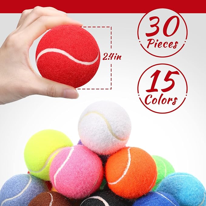 Yunsailing 30 Pcs Dog Tennis Balls Bulk 2.5 Inch Tennis Balls for Dogs Colored Mini Pet Toy Bulk for Large Medium Small Puppy Training Exercis