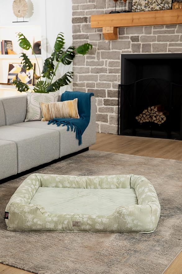 Furry's Paradise Foam Cuddler Pet Bed with Waterproof Liners, Reversible Cushion, Washable Cover, Recycled Fibers and Non-Slip Bottom. (Blown Dandelions, Orthopedic Large)