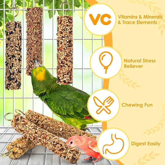 KATUMO Parrot Treats Bird Crunch Sticks Cockatiel Treats Parakeet Snacks Conure Food Sticks for Parakeet Cockatiel Canary Finch Lovebird Conure Lorikeet Parrots