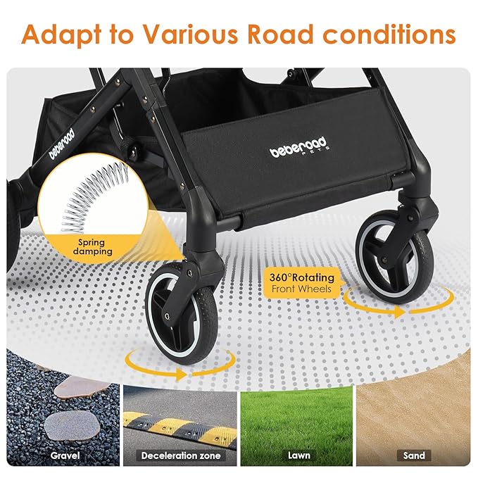X2 Pet Stroller, Dog Cat Stroller for Small Pets, Equipped with Detachable & One-Click Folding Carrier, Waterproof Pad & Sunshade Canopy,Camel
