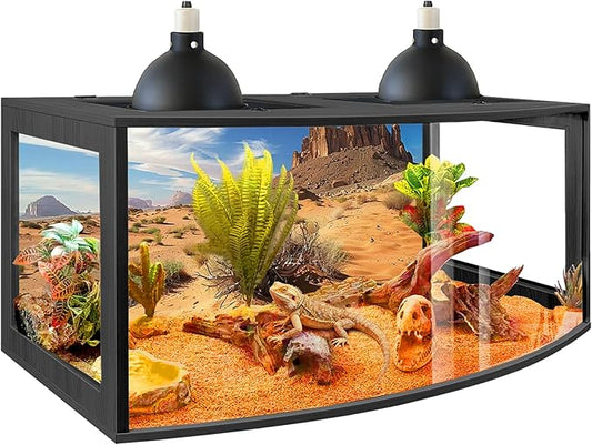 PROLEE Bearded Dragon Tank, Curved Reptile Enclosure with 3-Side Clear Acrylic Panels, Spacious Lizard Tank with Metal Mesh Top and Lockable Door for Reptile Habitat (Black, 40" Length,60 Gallons)