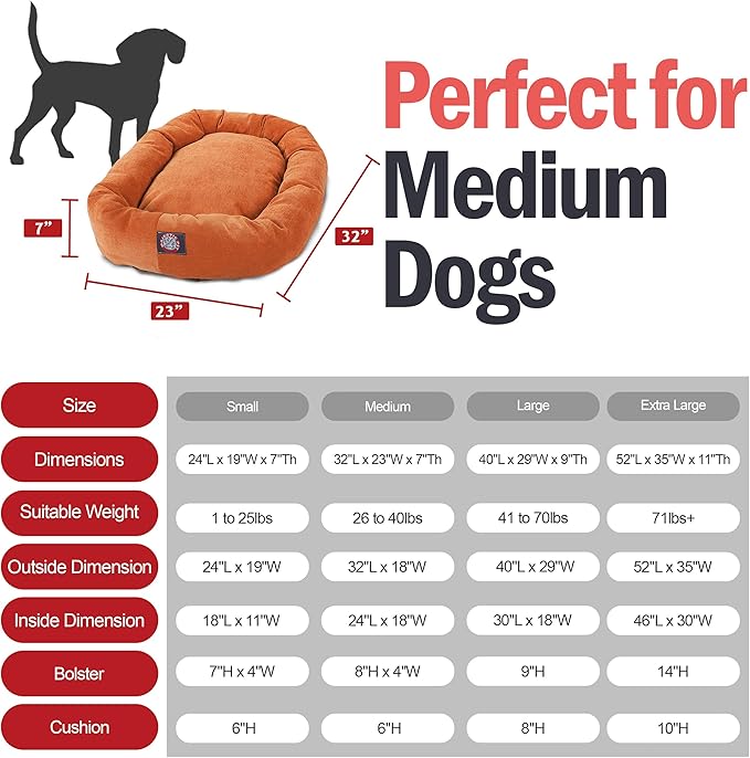 Majestic Pet 32 Inch Micro Velvet Calming Dog Bed Washable 32x23x7 (inch) – Cozy Soft Round Donut Dog Bed with Spine for Head Support - Pet Bed Medium – Orange