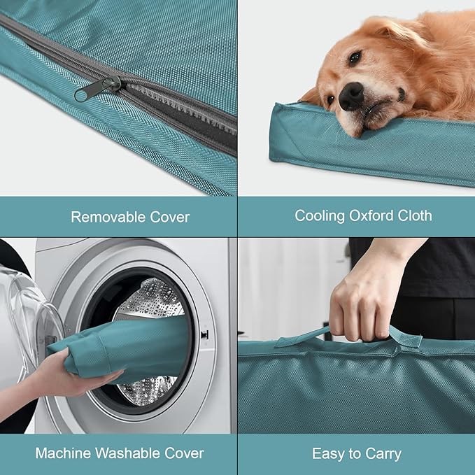 Outdoor Extra Large Dog Bed, Jumbo Waterproof Dog Bed for Large Dogs, Orthopedic Egg Crate Foam Pet Mat with Removable Oxford Cooling Cover, Light Blue