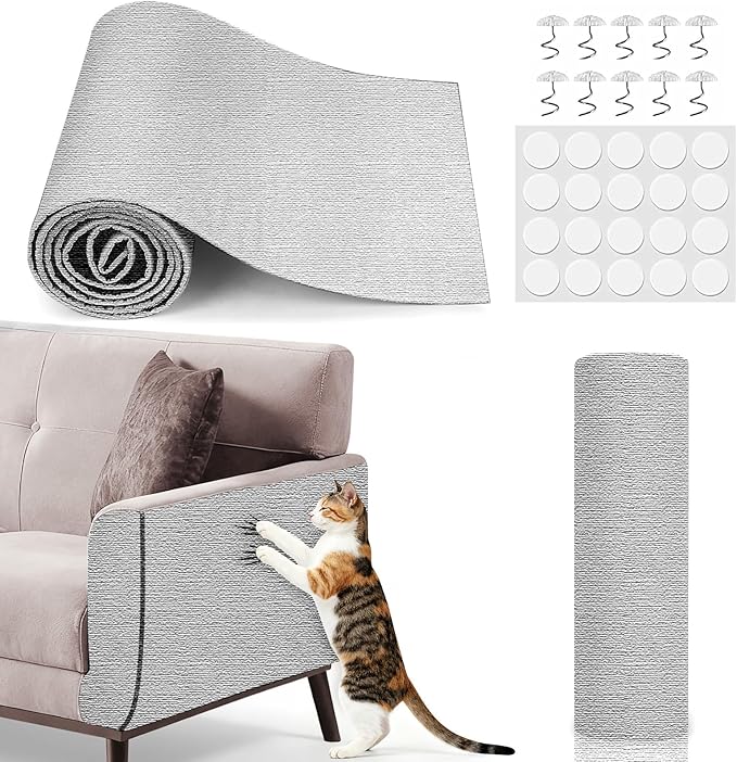 78.7"x15.8" Cat Scratch Mat,Adhesive Cat Scratch Pad for Furniture,DIY Cats Scratch Furniture Protector for Furniture,Sofa,Couch,Covering Cat Scratching Post Replacement Pads,Light Grey