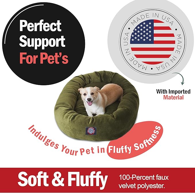 Majestic Pet 32 Inch Micro Velvet Calming Dog Bed Washable 32x23x7 (inch) – Cozy Soft Round Donut Dog Bed with Spine for Head Support - Pet Bed Medium – Fern