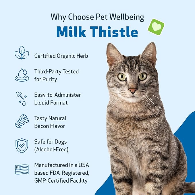 Pet Wellbeing Milk Thistle for Cats Organic Herb, Milk Thistle Liver Detox Support - Pet Wellbeing Vet-Formulated Holistic Supplement - 2oz (59 ml)