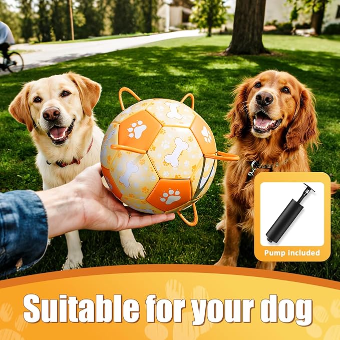 Size 3 Interactive Dog Football with Strap,Orange & Yellow, Eye-Catching Paw and Bones Design, Ideal Outdoor Training Pet Toy, Perfect Choice for Medium & Large Dogs' Playtime