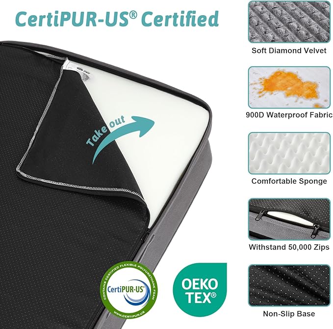 Orthopedic Dog Bed for Medium Size Dogs, Bolster Pet Couch with Waterproof Lining, Egg Crate Foam Sofa for Pets Up to 30 lbs, U-Shaped, 30x20x6.5 inch, Grey
