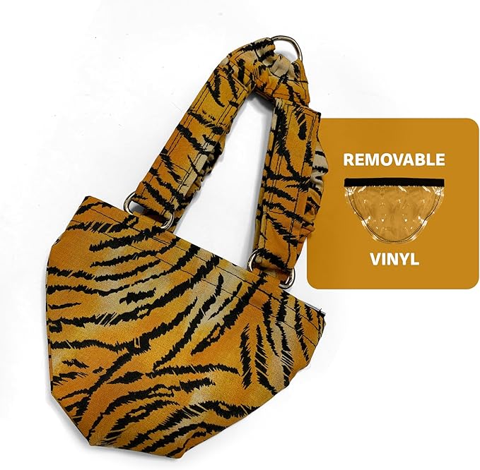 Hen Holster Bikini Diaper, Bird Diaper & Harness for Hens, Roosters, Ducks, Geese - with Removable Vinyl Liner, Adjustable Fit for Outdoor Adventures & Indoor Use - Easy to wear - S/M, Tiger