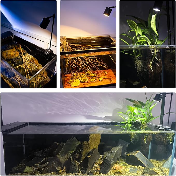 UPETTOOLS Clip On Aquarium Light, Fish Tank Spotlight with 3 Light Colors ，Adjustable Light Head, for Small Medium Planted Freshwater Tank