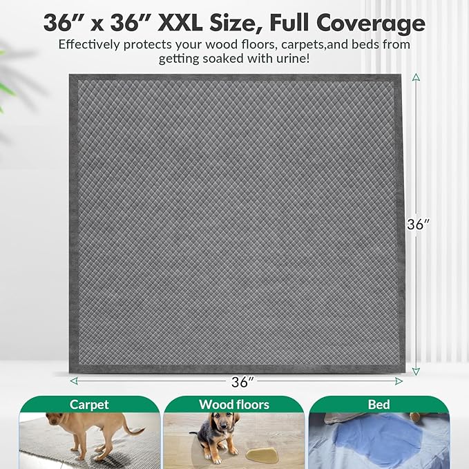 Upgraded Charcoal Puppy Pads, Thicken XXL 36’’x36’’ Pee Pads for Dogs, Super Absorbent Up to 12Cups, Odor Control & Leak Proof Dog Training Pads for Surgery, Older,Puppy, 30 Counts