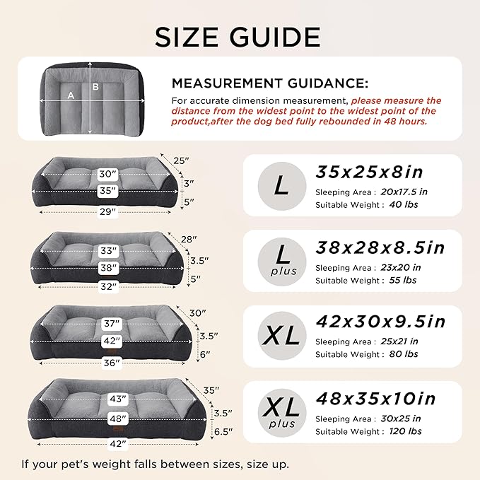 Bedsure XL Orthopedic Dog Beds Large Sized Dog - Extra Thick Supportive Dogs Couch with Waterproof Washable Cover, Extra Large Comfort Pet Bed Sofa with Soft Plush Sherpa and Nonskid Bottom, Grey, 42"