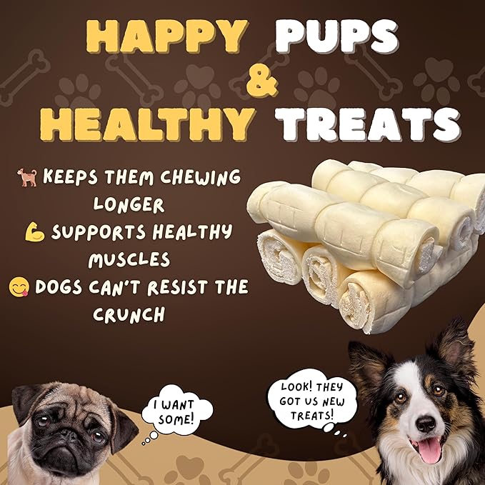 Woofley's 9-10" Buffalo Beef Cheek Roll - (5 Count)- Beef Cheek Rolls for Dogs - Long Lasting Natural Dog Chews