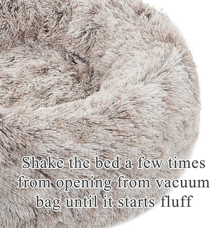 Calming Dog Bed X-Large, Soft Round Cuddler Dog Beds Fluffy Plush Faux Fur Pet Beds, Anit-Anxiety Self-Warming Comfy (32", Brown)