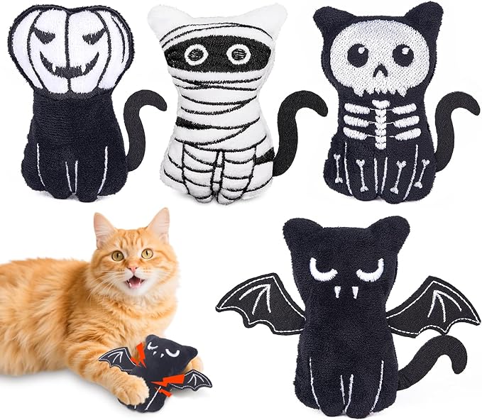 Retro Shaw 4Pcs Christmas Cat Toys, Xmas Crinkly Catnip Toys for Indoor Cats Kitty Chew, Safe Teeth Cleaning Kitten Toy, Interactive Cat Nip Kicker Toy, 3.7 Inches