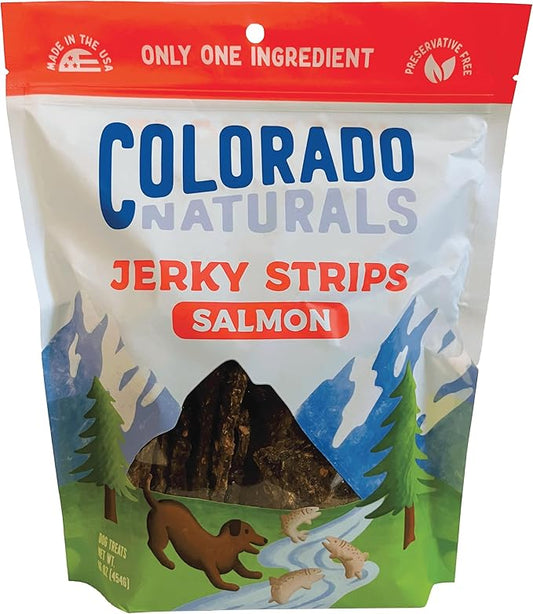 Colorado Naturals Salmon Jerky Strips Dog Treats, 16 oz – All-Natural, Made in USA, No Fillers or Preservatives – Wild Alaskan Caught, Rich with Omega-3