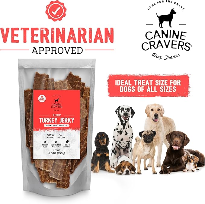 Canine Cravers Single Ingredient Dog Treats – Pure Turkey Jerky - Human Grade Air Dried Hypoallergenic Pet Food – Grain, Gluten, and Soy Free – 100% All Natural – 5.3 oz (Pack of 2)