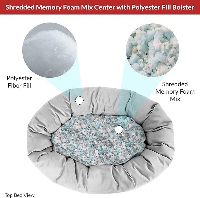 Majestic Pet Villa 32 Inch Shredded Memory Foam Dog Bed for Medium Sized Dogs 32x23x7 Inch–Orthopedic Dog Bed - Durable Pet Bed - Washable Medium Pet Bed with Head Support-Pearl