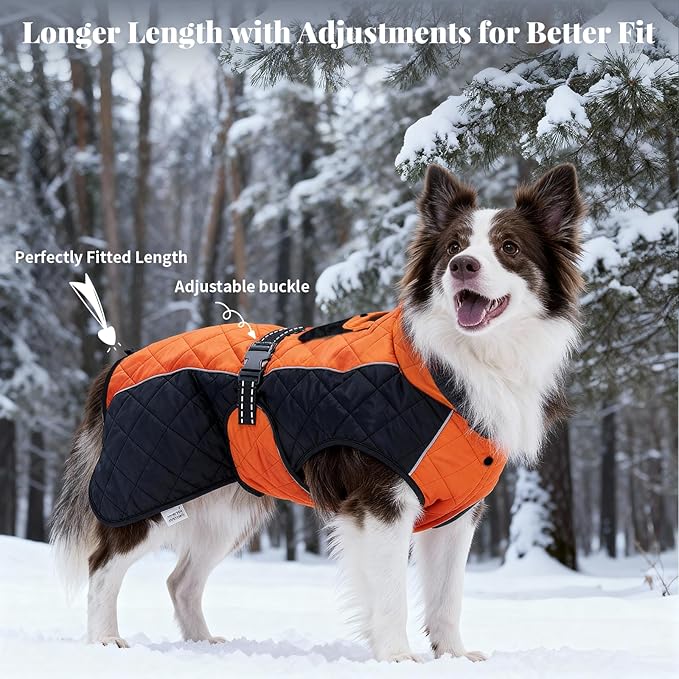 Dog Coat Dogs Winter Coat- Fleece Lined,Water-Resistant,Convertible Collar,Back Reflective Strip&Easy to Wear for Outdoor Walking Dog-Jacket(Orange, Small)