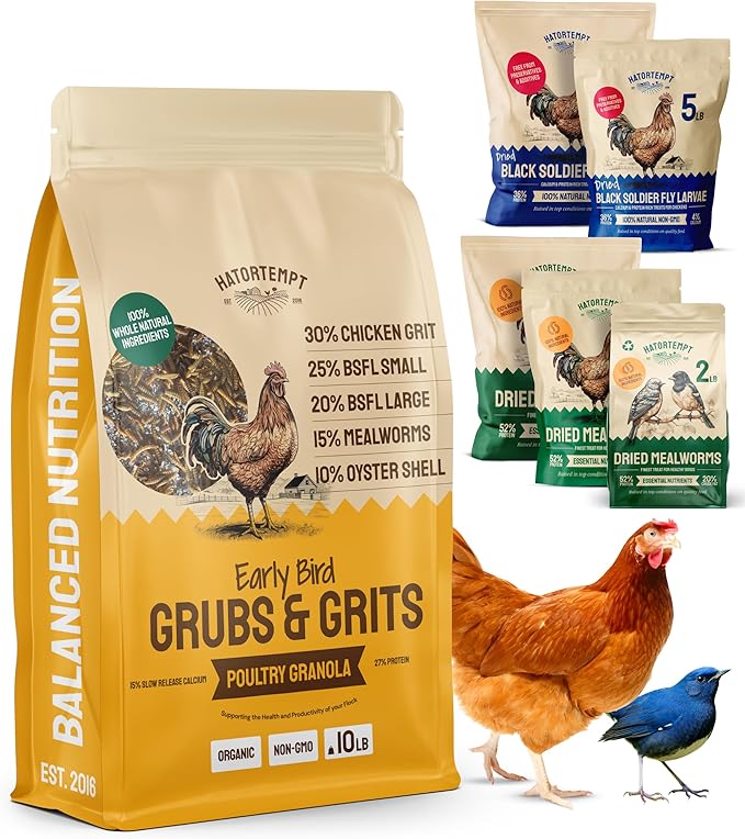 Hatortempt Non-GMO Chicken Feed - 10 lb, Pack of 1 - High Protein Formula - Mealworms for Chickens - Egg Shell Strength - Calcium Grit - Layer Nutrition & Layer Feed