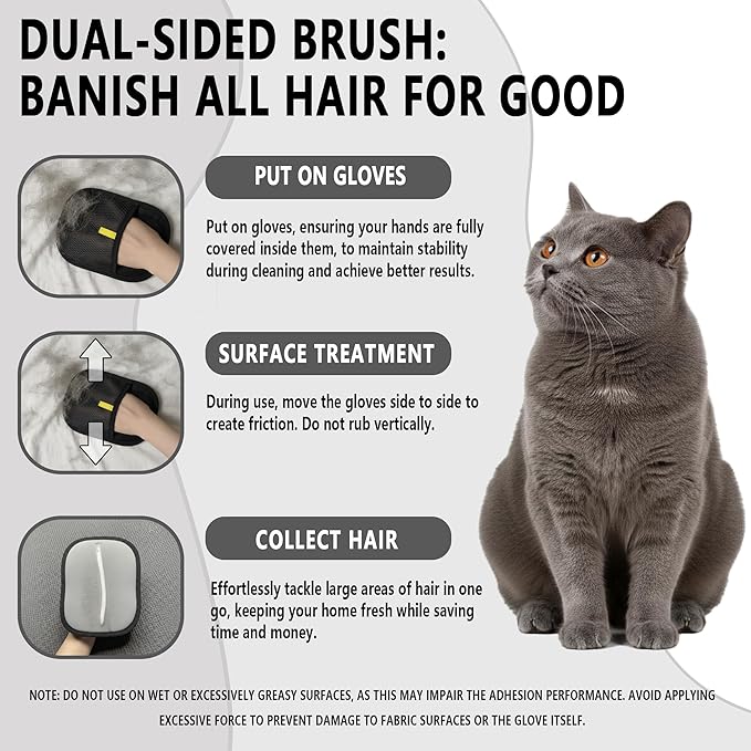 Pet Hair Removal Glove for Dogs & Cats,Reusable Electrostatic Glove for Clothes,Couch,Carpets,Car Seat,Individually Wrapped 1 Pack Black,L