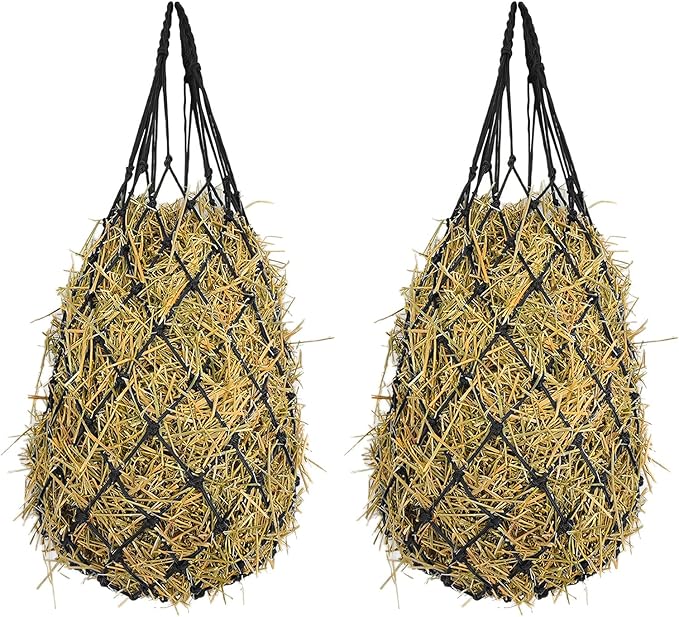2 Pack Hay Bags for Horses, Large Slow Feed Hay Nets with Durable Mesh, Round Bale Horse Hay Feeder for Stable Stall Paddock
