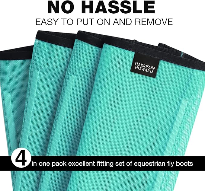 Harrison Howard Loose Fitting Fly Boots UV-Protective Extra Tough Mesh Ventilated Four Fasteners Stay-on Design Protect Horse Legs & Stomp-Reducing Set of 4 Mint Mini