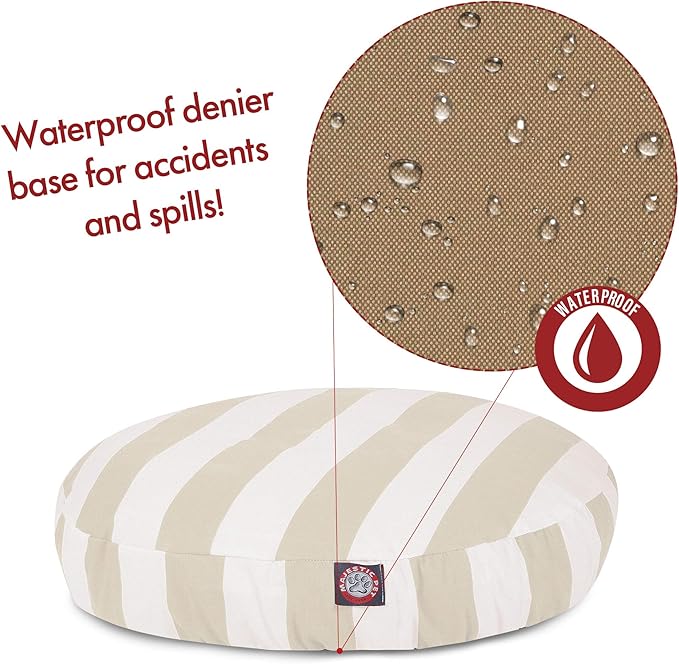 Majestic Pet Indoor Outdoor Vertical Stripe Round Pet Dog Bed with Removable Washable Cover, Sand, Medium