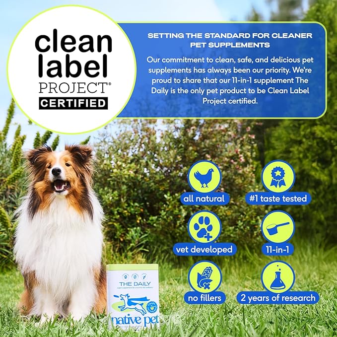 Native Pet Dog Vitamins & Supplements - 11-in-1 Vitamin Powder for Dog Food Topper - Collagen, Glucosamine, Probiotics, Omega & More- Supports Healthy Gut, Mobility & Overall Health - 60 Scoops