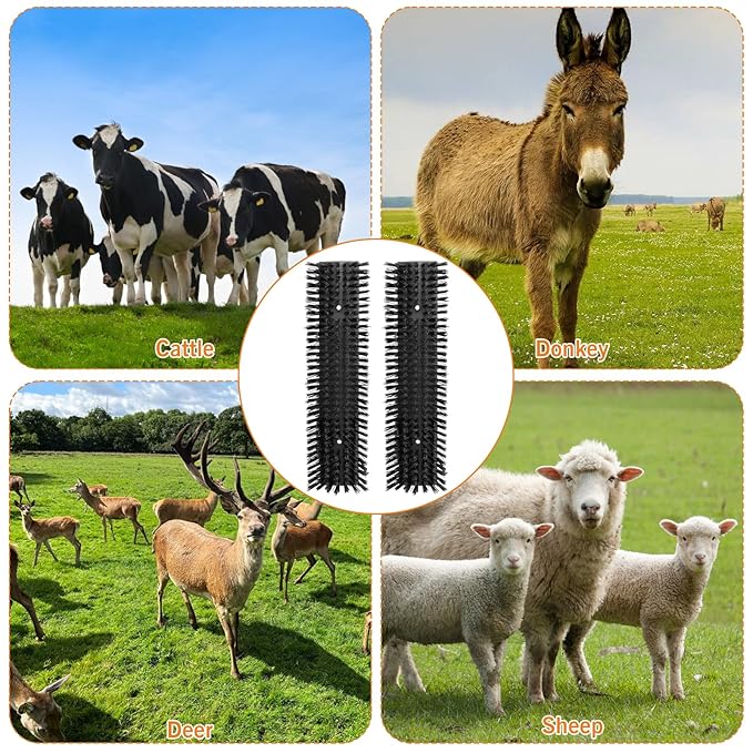 Livestock Scratch Brush With 16 Screws，Animal Back Scratching Brush for Cow,Cattle,Sheep, Horses,Pigs，Massage Grooming Tool (Black, 4pcs)