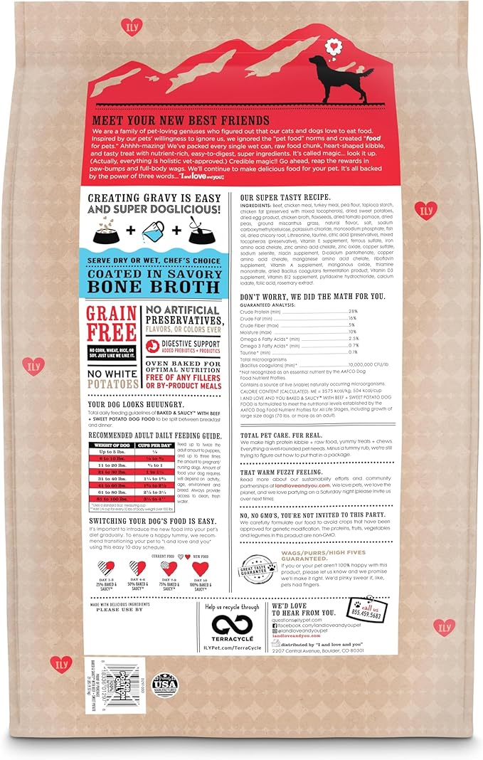 I and love and you Baked and Saucy Dry Dog Food - Beef + Sweet Potato - Prebiotic + Probiotic, Real Meat, Grain Free, No Fillers, 21lb Bag