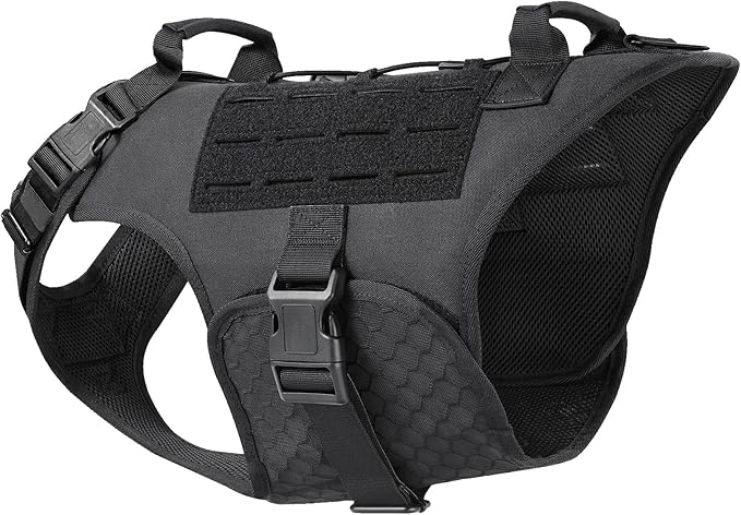Service Dog Vest,Emotional Support Dog Vest Harness with Sturdy Handle Reflective Dog Harness Soft Padded Breathable Easy Control in Training Dog Vest for Large Dogs (Medium, Black)