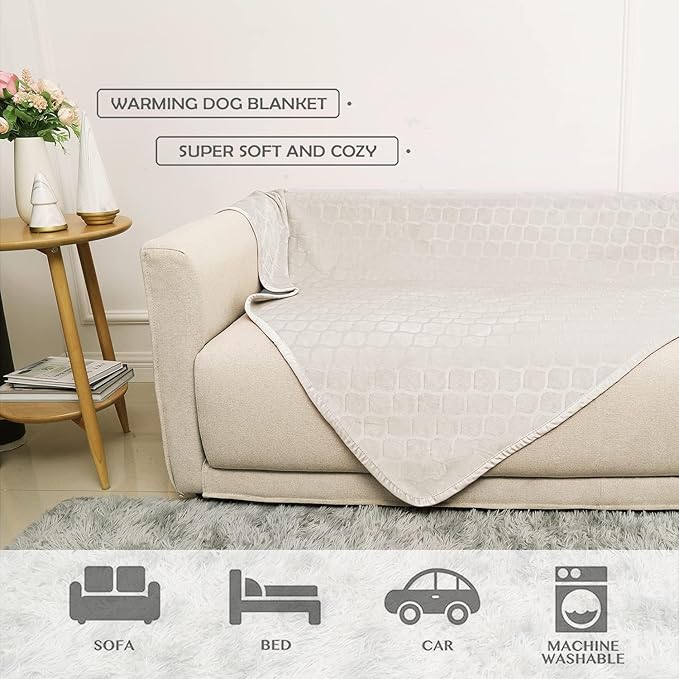 fuguitex Waterproof Dog Blanket Bed Cover Dog Crystal Velvet Moroccan Fuzzy Cozy Plush Pet Blanket Throw Blanket for Couch Sofa(40 * 60 inch, Cream+Grey)