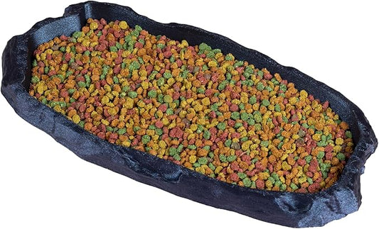 Gecko Cave Reptile Feeding Tray – Naturalistic Pet Dish for Lizards, Snakes, Bearded Dragons, Tortoises & Turtles - Burnt Titanium