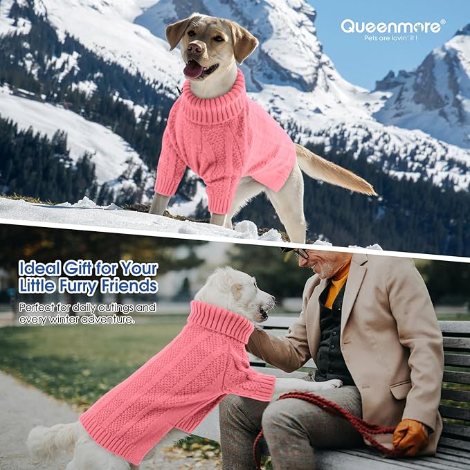 Queenmore Dog Sweaters for Medium Dogs Girls Boys,Soft Dog Sweater Christmas,Turtleneck Pullover Pet Sweaters Knitwear Outfit for Holiday,Knitted Soft Thick Warm Sweater for Bulldog,Dachshund(Pink,M)