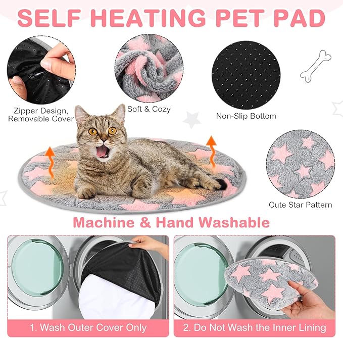 4 Pack Self Heating Cat Bed Cat Self Warming Pad with Removable Cover Extra Warm Thermal Pet Pad Washable Pet Crate Mat Anti Slip Kennel for Indoor Outdoor Pets (Star,16 x 16 Inches)