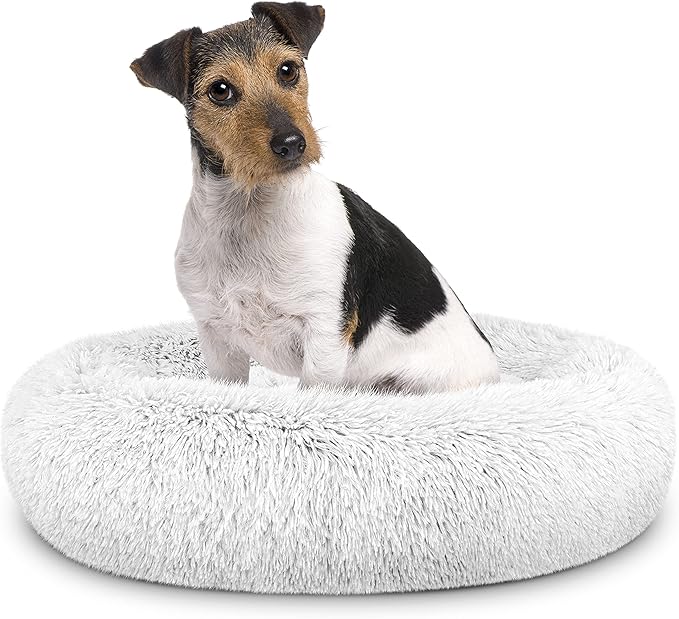 The Dog’s Bed Sound Sleep Donut Dog Bed, Medium Ice White Fur Calming Nest Bed