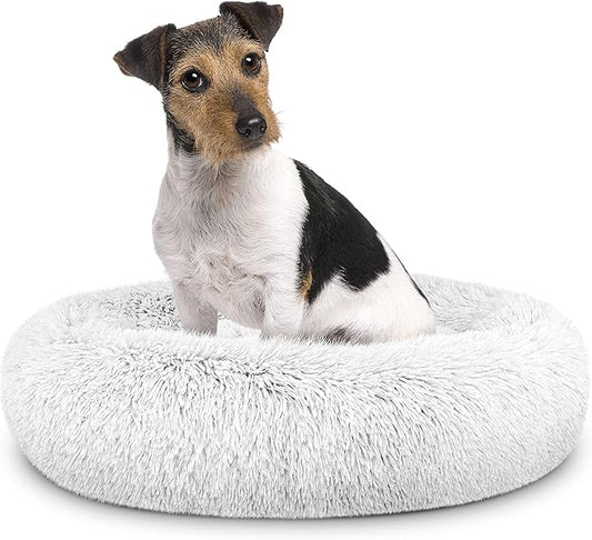 The Dog’s Bed Sound Sleep Donut Dog Bed, Medium Ice White Fur Calming Nest Bed