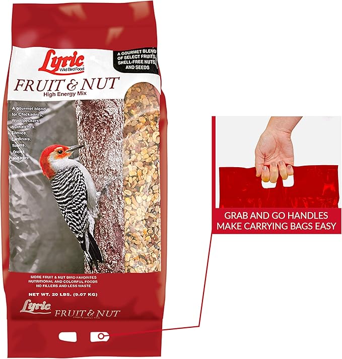 Lyric Fruit and Nut Wild Bird Seed, High Energy Wild Bird Food Mix, 20 lb. Bag
