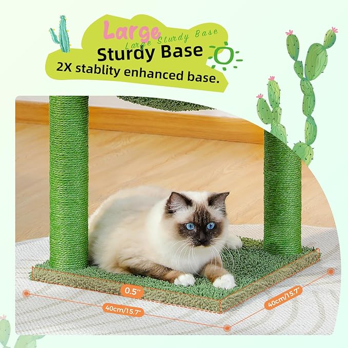 PAWZ Road Cactus Cat Tree, 33 Inchs Cat Tower with Large Soft Hammock and Fully Wrapped Sisal Scratching Post for Indoor Cats