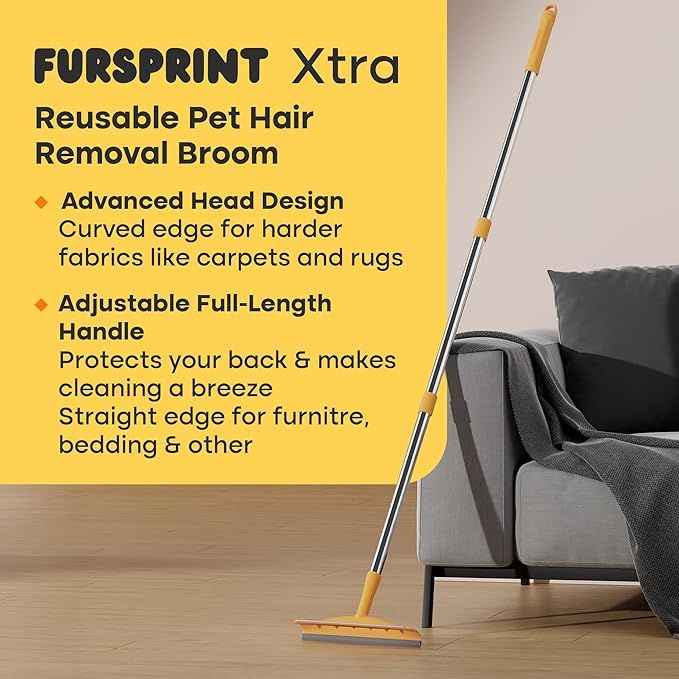 Carpet Brush for Pet Hair – Cat & Dog Hair Rake for Carpet & Upholstery – Xtra Long and Adjustable 60" Cat and Dog Hair Broom for Rug & Couch Cleaning