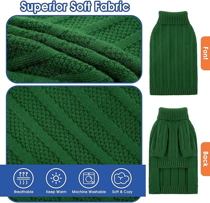 Queenmore Small Dog Sweaters for Small Dogs Girls Boys,Xmas Sweater Puppy,Turtleneck Knitted Sweater for Cat,Cold Weather Pullover for Doggie Male Female,Soft Doggy Sweater Pet Apparel(Green,S)