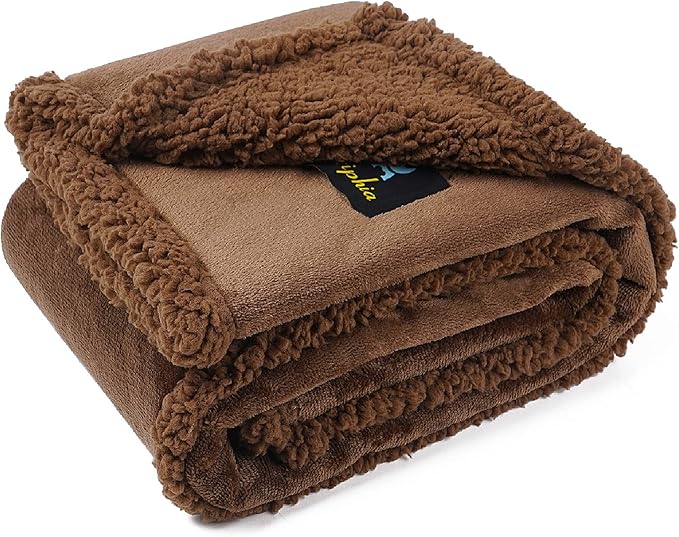 Luciphia Waterproof Bed Blanket Washable,Soft Sherpa Fleece Puppy Reversible Throw Blankets for Small Dog Cat, Furniture Cover Protector Couch Bed from Liquid Pee and Pet Fur, Coffee, 40" x 28"