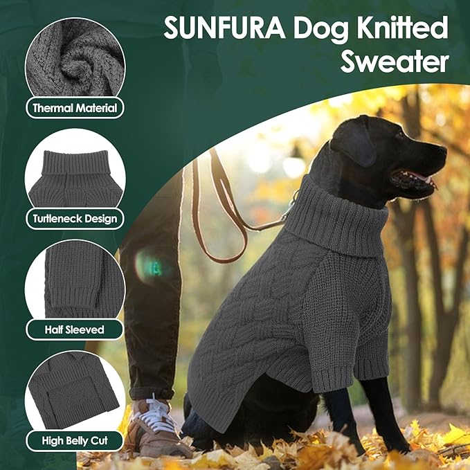 SUNFURA Dog Sweater, Medium Dog Sweaters Doggie Pullover for Fall Winter, Fleece Pet Christmas Sweaters for Holiday, Warm Turtleneck Knitwear for French Bulldog, Boston Terrier, Grey M