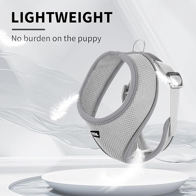 AIITLE No Choke Dog Harness with Triple-Layer Mesh, Reflective & Adjustable Chest Belt, Easy On/Off for Pekingese, Schnauzer – Durable for Daily Walks, Parties (L, Grey)